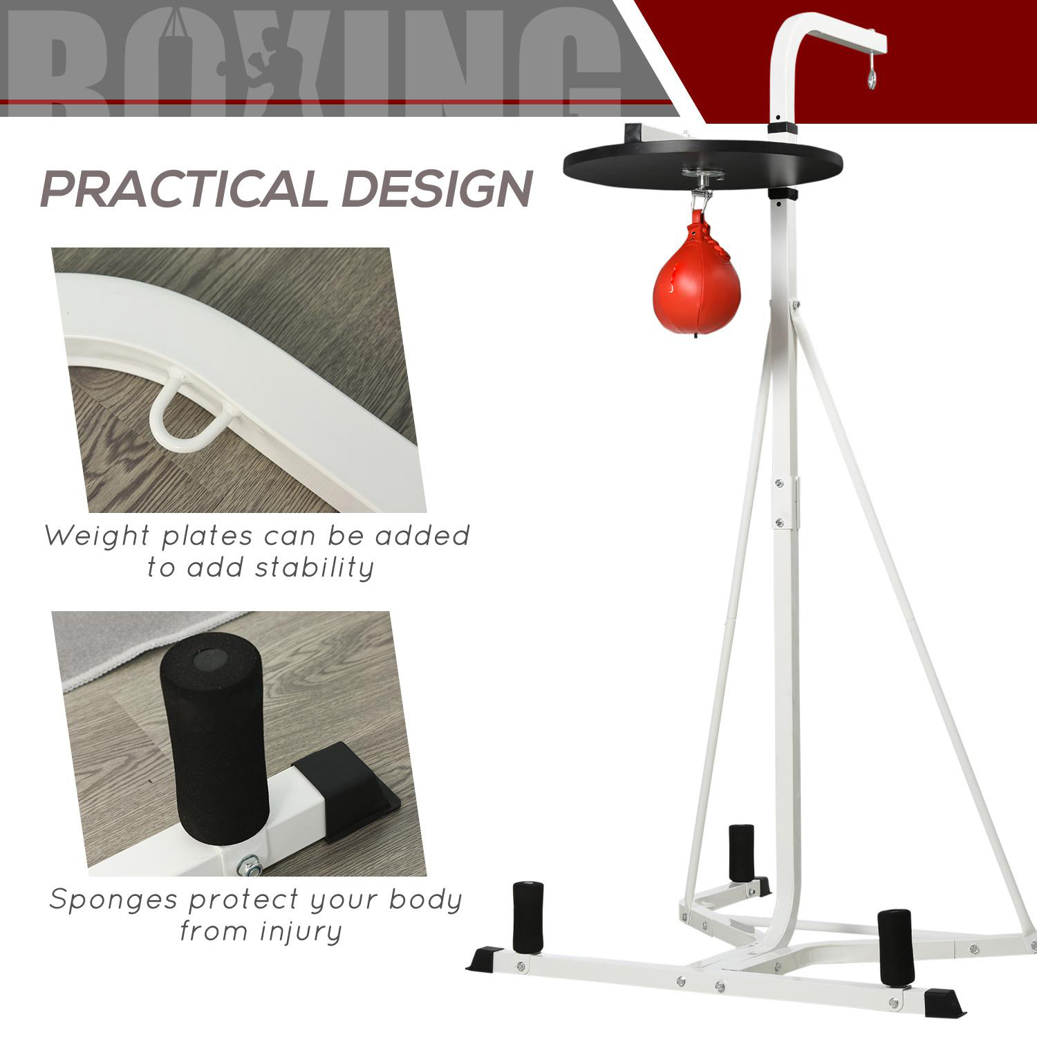 Demi Bonn 2 in 1 Punching Bag Stand, Adjustable Height Heavy Bag Stand with Weighted Base and Speed Bag, Freestanding for Home Gym Stable white