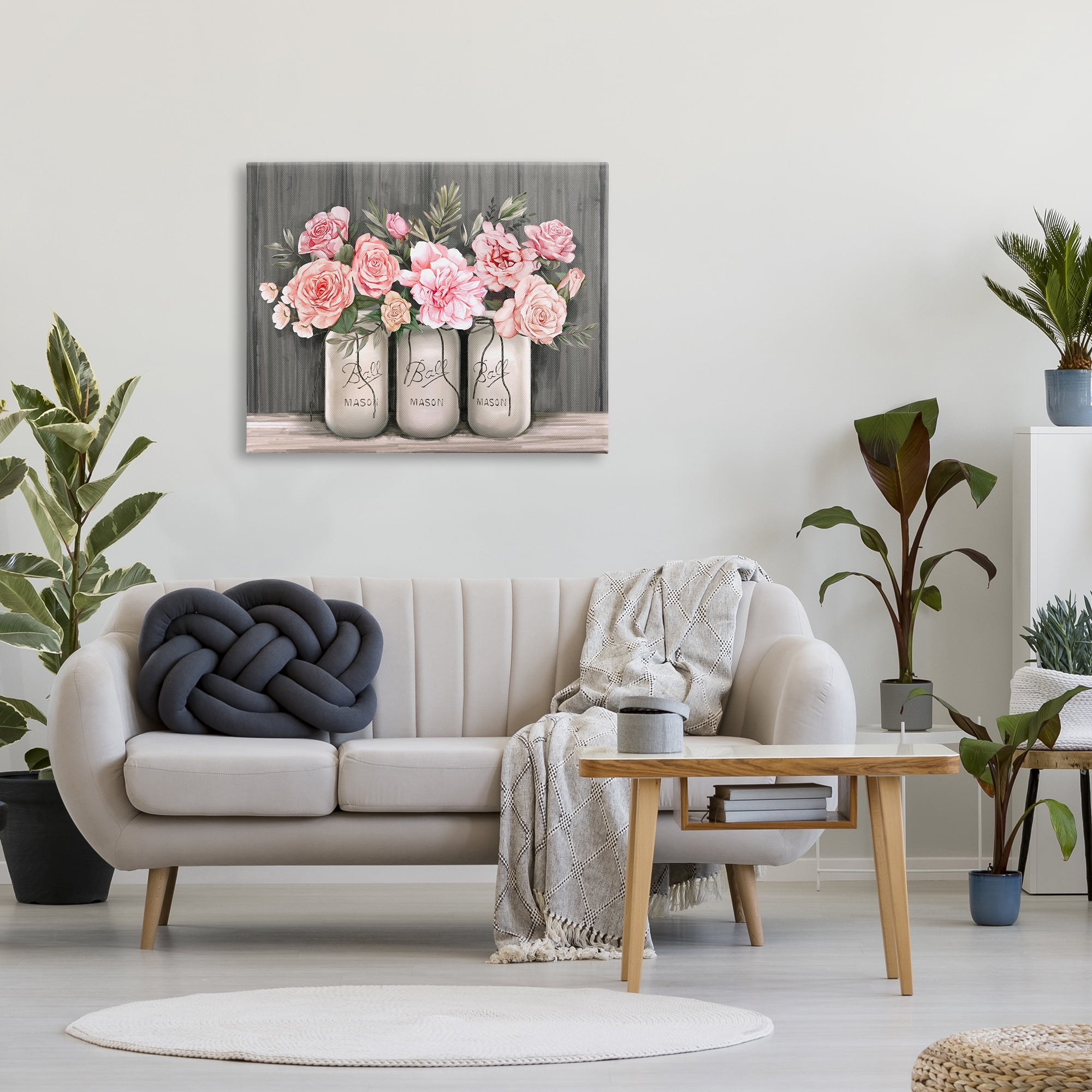 Stupell Industries Blossoming Pink Rose Bouquets Rustic Country Jars, 30 x 40, Designed by Ziwei Li