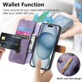 thumbnail image 3 of Dteck for iPhone 16 Plus Wallet Case with RFID Blocking Credit Card Holder,Wristband Strap Kickstand PU Leather Flip Shockproof Cover Women Men for iPhone 16 Plus Case,Purple, 3 of 8