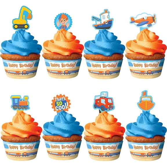 Blippi Party Cupcake Toppers & Blippi Vehicle Cupcake Wrappers