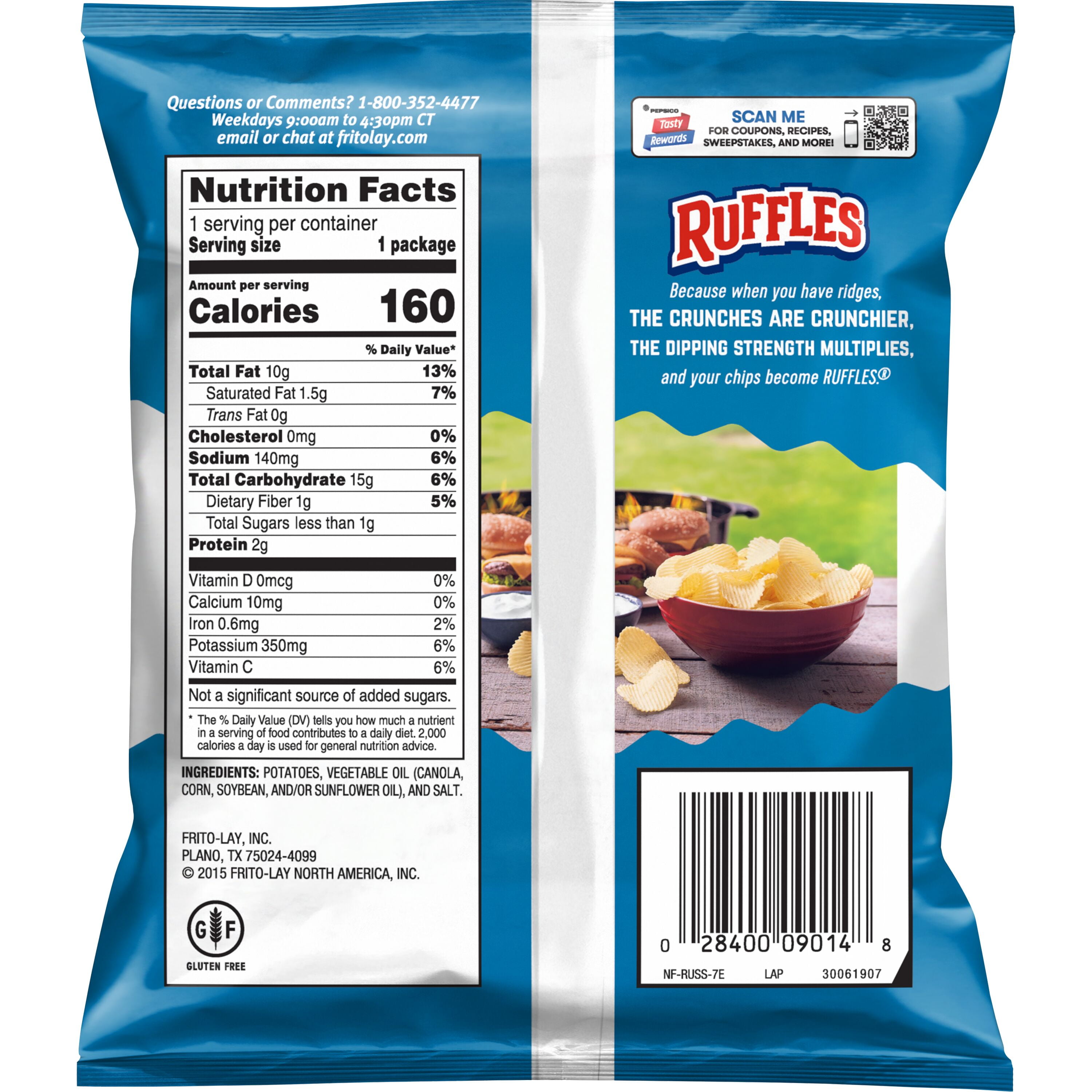 Ruffles Original Potato Chips, 1 oz Bags (Pack of 40)