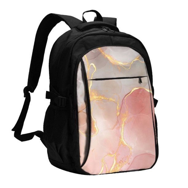 Balery Abstract Marble Texture Mochila con carga USB para hombre y mujer - Mochila impermeable y antirrobo para laptop con puerto USB para viajes, trabajo