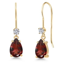 Gem Stone King 14K Yellow Gold Red Garnet and Lab Grown Diamond Earrings for Women | 2.09 Cttw | Gemstone January Birthstone | Pear Shape 8X5MM