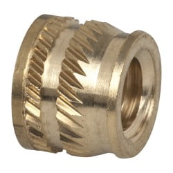 E-Z LOK 1/4-20, 0.349" Small to 0.363" Large End Hole Diam, Brass Single Vane Tapered Hole Threaded Insert 3/8" Insert, 0.354" Pilot Diam, 0.3" OAL, 0.194" Min Wall Thickness