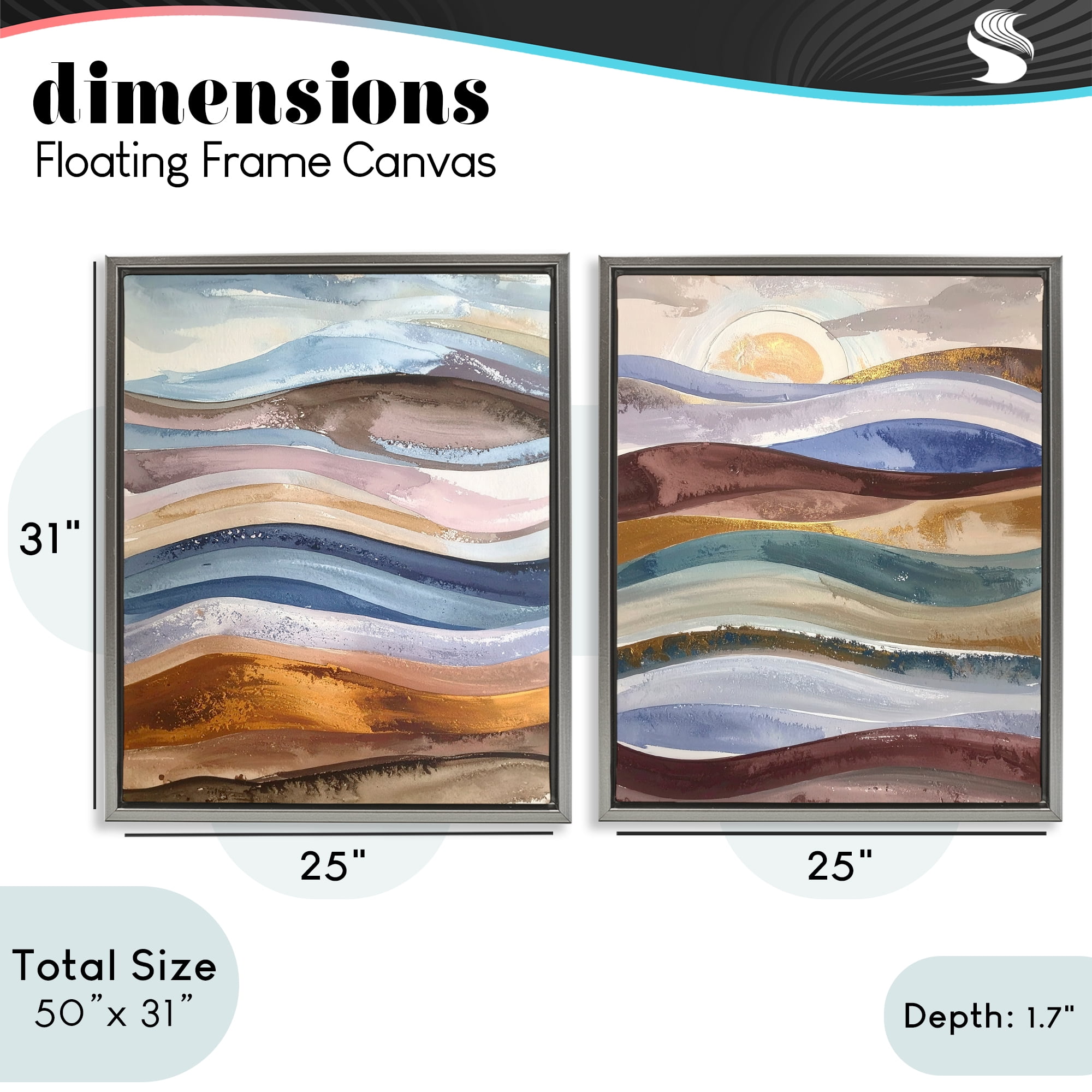 Stupell Industries Earthy Ocean Flow 2 Piece Gray Framed Floater Canvas Set, design by Alonza Saunders