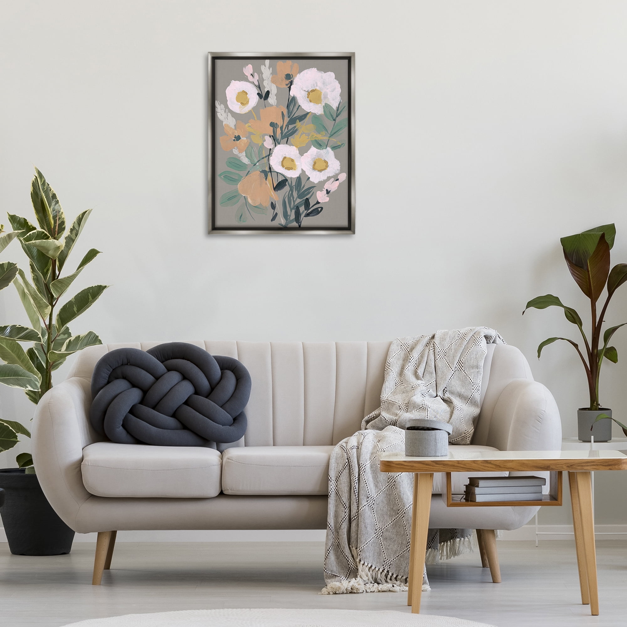 Stupell Industries Modern Poppies Collage Botanical & Floral Painting Gray Floater Framed Art Print Wall Art, 25 x 31