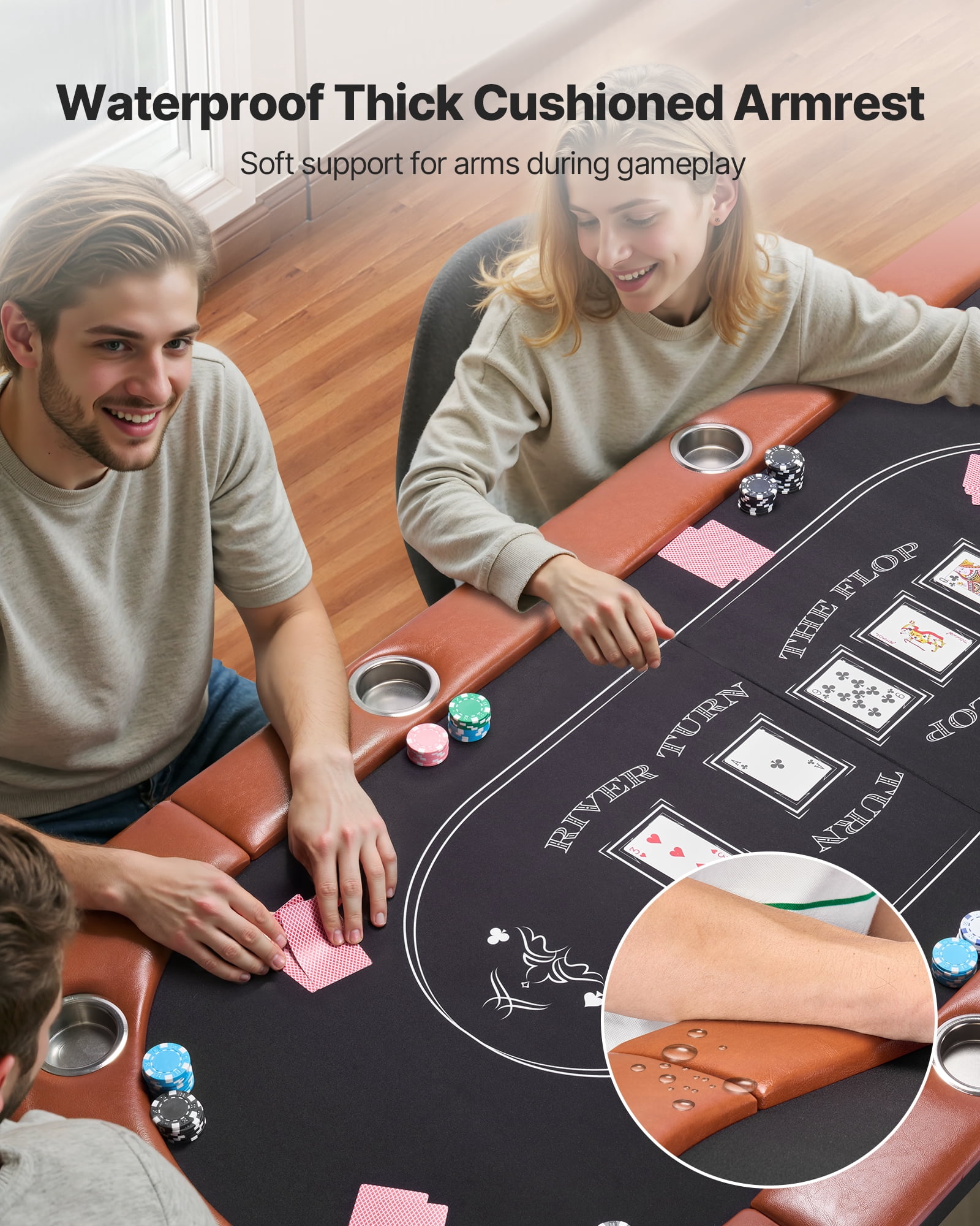 VEVOR Foldable Poker Table, 8 Player 72 in Folding Casino Leisure Table with Padded Rails and Cup Holders, Oval Portable Game Tables with Felt & Metal Legs, for Texas Holdeem Game and Blackjack
