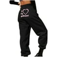 thumbnail image 4 of miqiqism Clearance Women Valentines Day Sweatpants High Waisted Baggy Bottom Casual Elastic Drawstring Trousers Fashion Heart Letter Sweatpant Trendy Outfit,02_Black,Small, 4 of 5