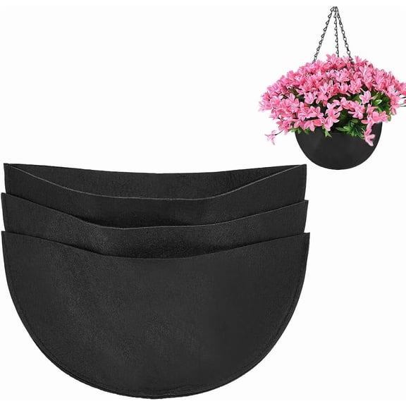6Pcs Half Round Planter Basket Liners Fabric Flower Pot Liner Black Hanging Flowers Basket Liners Reusable Water Absorbent Felt Liner for DIY Outdoor Indoor Garden Plants Vegetables
