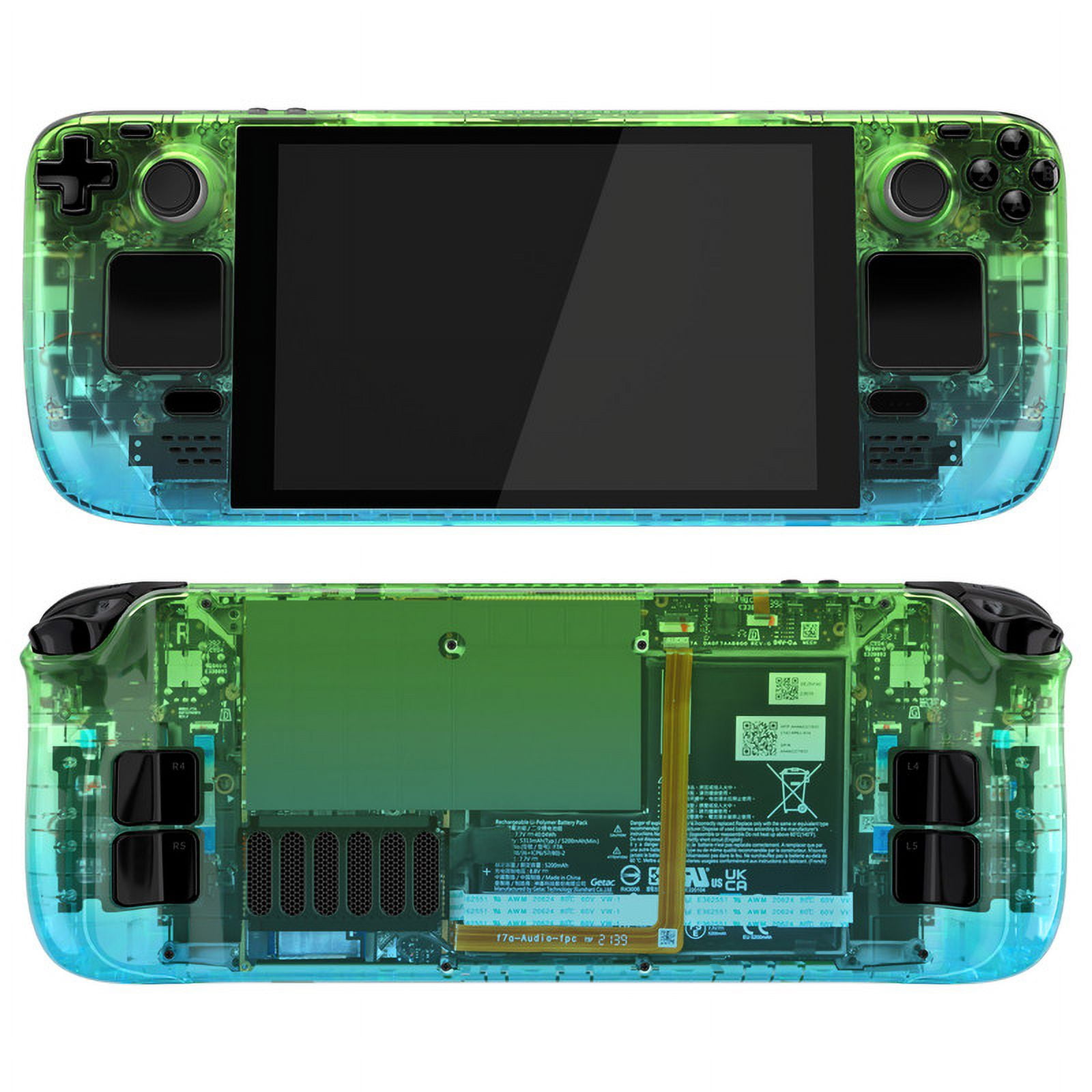 eXtremeRate Gradient Translucent Green Blue Custom Glossy Faceplate Back Plate Shell Replacement Housing Case, DIY Full Set Shell w/ Buttons for Steam Deck Console - Console NOT Included
