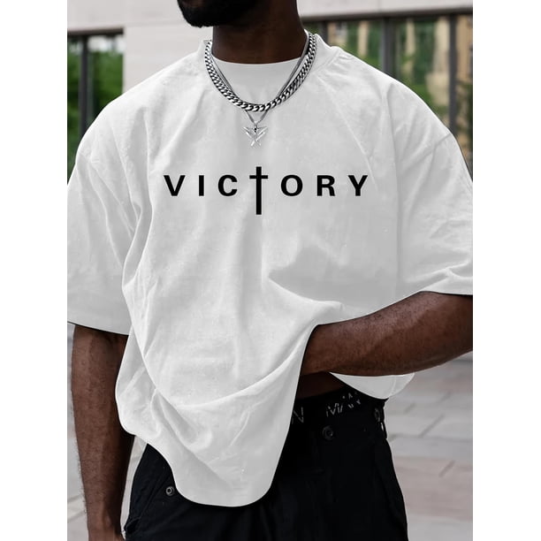 Camiseta informal de cuello redondo con estampado "VICTORY" para hombre, ideal para verano y primavera. Ideal para adultos, hombres, mujeres, adolescentes, jóvenes y para el tiempo libre.