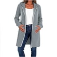 thumbnail image 2 of Sweatshirt for Women Soft Cozy Ribbed Knit Zip Up Hooded Coat Side Pockets Drawstring Hood Home for Lounge Travel Layering | TruBelle,Gray L, 2 of 7