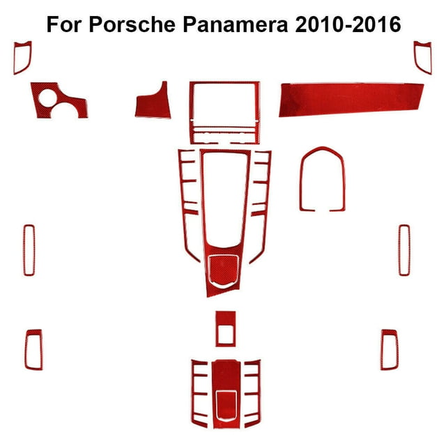 Real Bright Soft Car Interior Carbon Fiber Sticker Decoration20Pcs Red Carbon Fiber Full Interior Kit Cover For Porsche Panamera 2010-16Auto Car Protection Interior Accessories