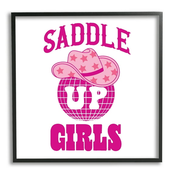 Stupell Industries Saddle Up Girls Phrase Beauty & Fashion Painting Black Framed Art Print Wall Art, 12 x 12