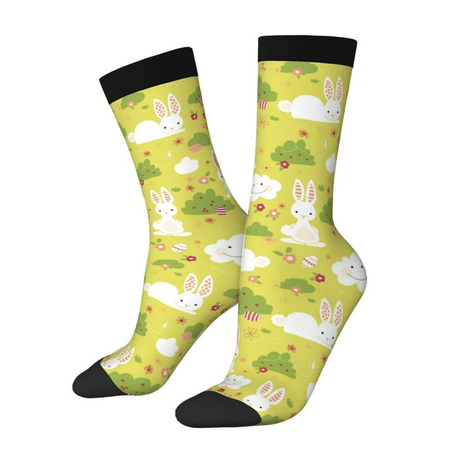 Fotbe Easter Bunny Calcetas Largas con Estampado para Hombre y Mujer – Calcetas de Compresión Transpirables y Elásticas, Viajar y Uso Diario Talla 5-11