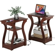 End Table Set of with Charging Station Side Table with Ports and Outlets Nightstand End Table with Storage Shelf for Living Room Bedroom