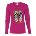 thumbnail image 2 of Wild Bobby, If I Can't Wear My Flip Flops I'm Not Going Colorful Sandals Streetwear Womens Graphic Long Sleeve T-Shirt, Fuschia, Small, 2 of 3
