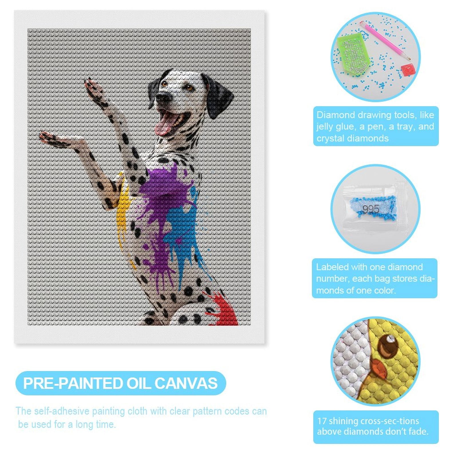 Diamond Art Kit for Adults, Dalmatian Colorful Fun Painted Paws Diamond Painting for Adults Beginners, 5D DIY Diamond Art Painting Kits, Colorful Diamond Painting Craft for Home Decor 12x16