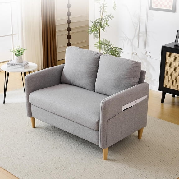 CGTER 47" Small Couch, Linen Loveseat Sofa Light Grey Mini Couch Mid Century Modern Decor Love Seat for Small Spaces Living Room, Bedroom, Play Room