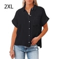 thumbnail image 3 of Blusa de manga corta para mujer Sonducket con botones y cuello en V color Negro XXL, 3 of 5