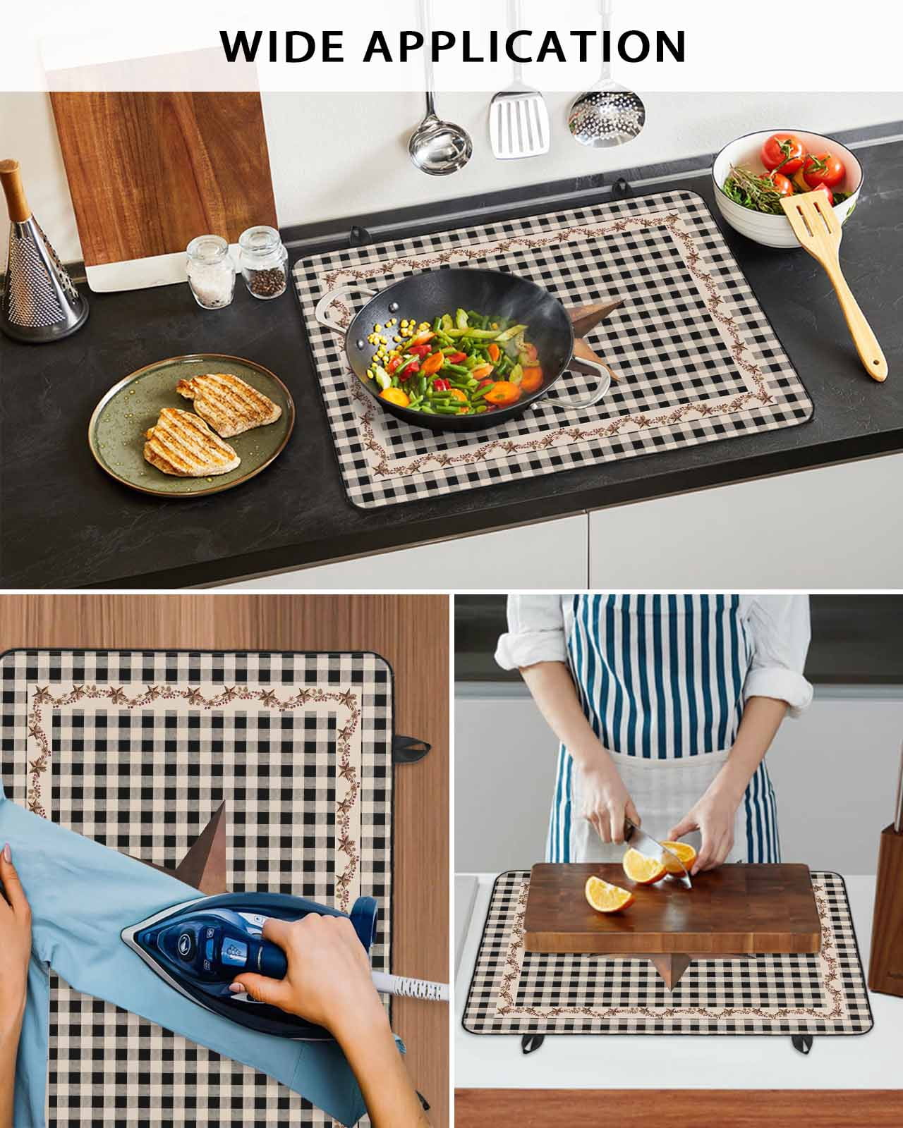 Large Induction Cooktop Protector Mat Texas Star Vintage Stove Top Covers for Electric Stove, Retro Country Brown Stars Checkered Decorative Stove Burner Cover Mats, Glass Top Stove Cover