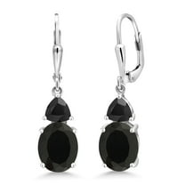 Gem Stone King 925 Sterling Silver Black Onyx Dangle Earrings for Women (5.72 Cttw, Gemstone December Birthstone, Oval 10X8MM, Trillion 5MM)