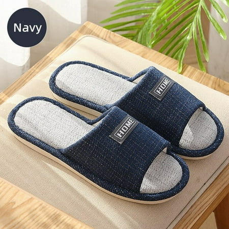 

PIKADINGNIS Home Mens Bedroom Hemp Slippers Simple Breathable Flax Cotton Lovers Casual Shoes Four Seasons Non-Slip Flat Ladies Slides
