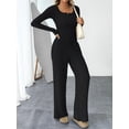 thumbnail image 3 of Women's 2 Piece Matching Lounge Sets Fall Fashion Outfits Henley Neck Sweater Top Wide Leg Pants Sweat Suits, 3 of 12