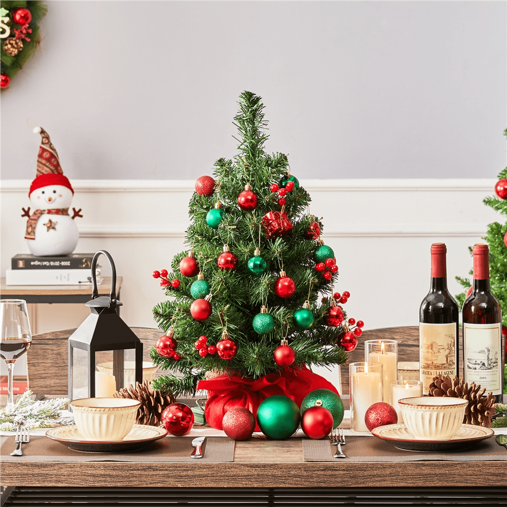 Renwick 2 ft Tabletop Christmas Tree with 35 LED Lights & Red Berries, Green