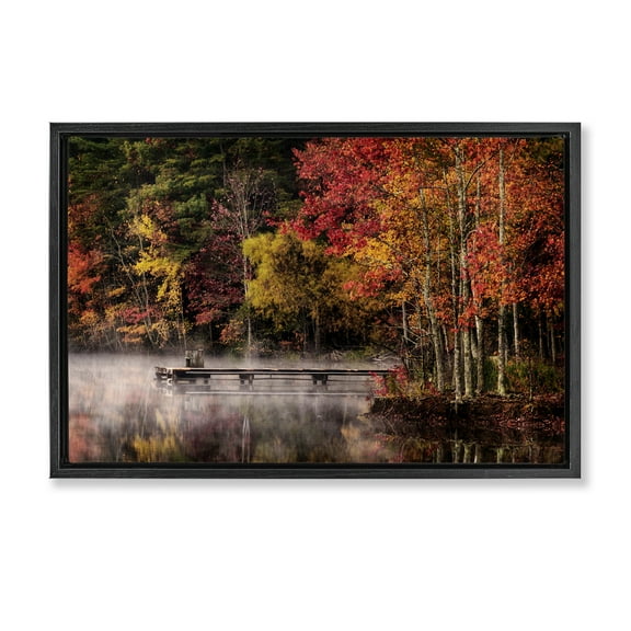 Stupell Industries Autumn Dock Landscape Landscape & Nature Photography Black Floater Framed Canvas Art Print Wall Art, 25 x 17