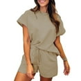 thumbnail image 5 of Riforla Tankaneo Womens Loungewear Set Short Sleeve Tops and Shorts 2 Piece Outfits Matching Pajama Set with Pockets Elegant Women's Sets Khaki M, 5 of 6