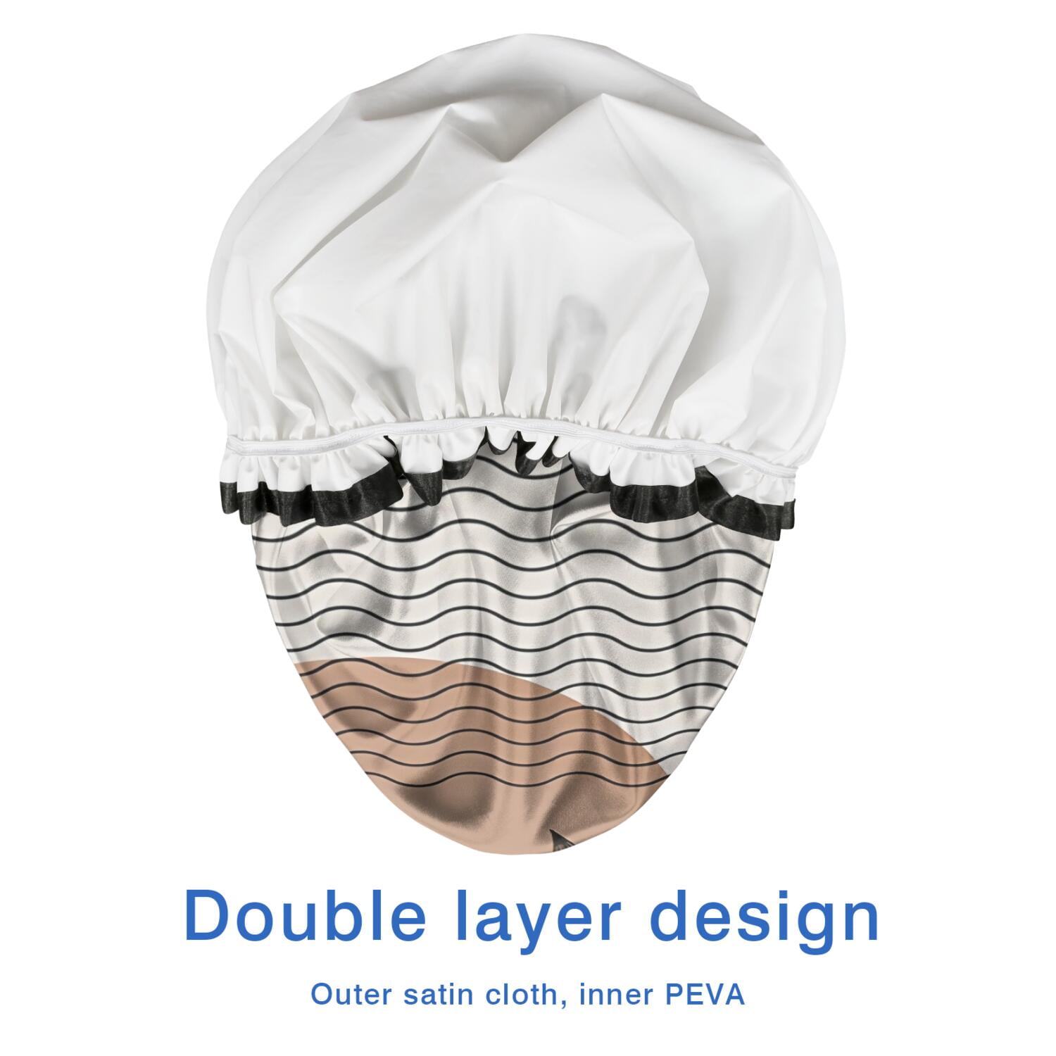 Shower Caps,Brown Boho Abstract and Plant Pattern Waterproof Shower Cap for Women 4 Pieces,Double Reusable Hair Cover for Shower PEVA Elastic Stretch Hem