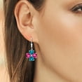 thumbnail image 3 of Gem Stone King 925 Sterling Silver Pink Created Sapphire and London Blue Topaz Dangle Earrings for Women (7.02 Cttw, Gemstone September Birthstone, Heart Shape 6MM), 3 of 3