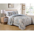 thumbnail image 1 of Luxury Home Collection Ensemble Couvre-Lit Réversible Matelassé 3 Pcs King/California King Imprimé Floral Bleu Taupe, 1 of 3