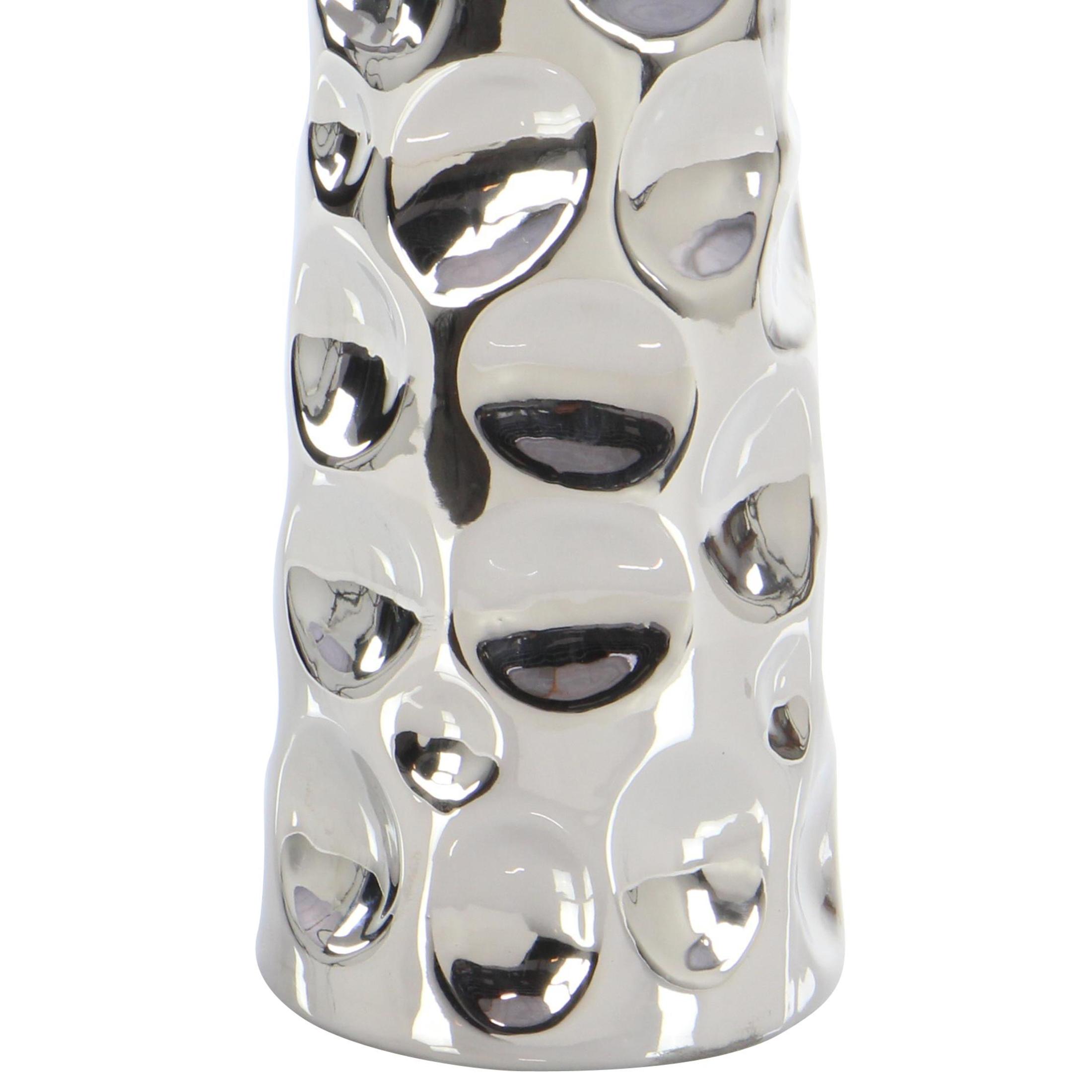 DecMode 20" Cone Silver Ceramic Vase with Concaved Bubble Texture