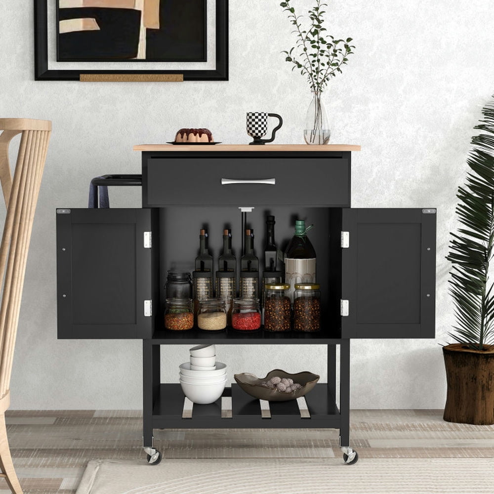 YYAo Kitchen Islands Carts,Rolling Kitchen Island Cart with Drawer and Towel Rack-Black