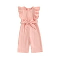 thumbnail image 1 of ITFABS Combinaisons Longues Décontractées pour Enfants, Combinaison Sans Manches à Col Rond Volanté de Couleur Unie avec Ceinture pour Filles, 1 of 9