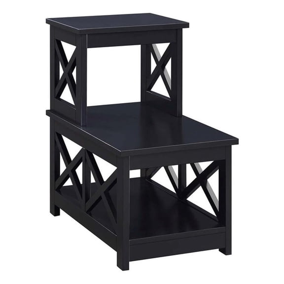 Pemberly Row Transitional Wood Two-Step Accent End Table in Black