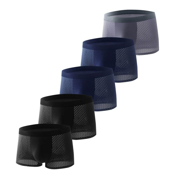 5PC Men Sexy Mesh Fishnet Underwear Breathable Cool Boxer Briefs Comfort Soft Solid Color Boxers Shorts