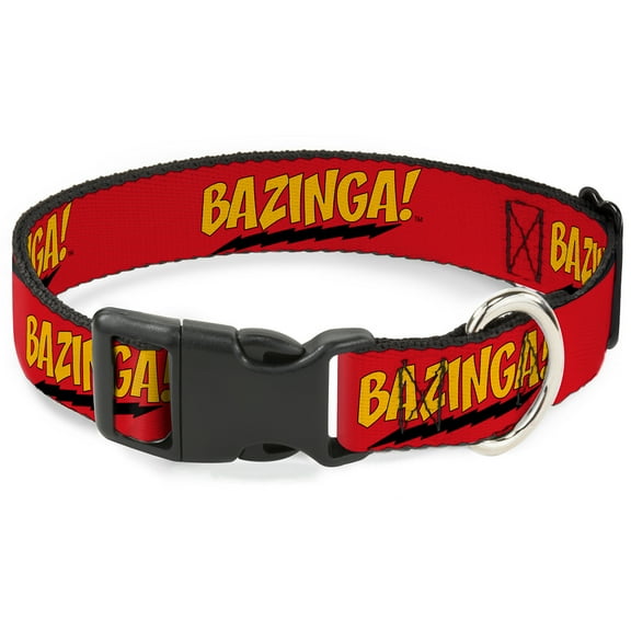 The Big Bang Theory Pet Collar, Dog Collar Plastic Buckle, Bazinga Red Gold Black, 8.5 to 12 Inches 0.5 Inch Wide