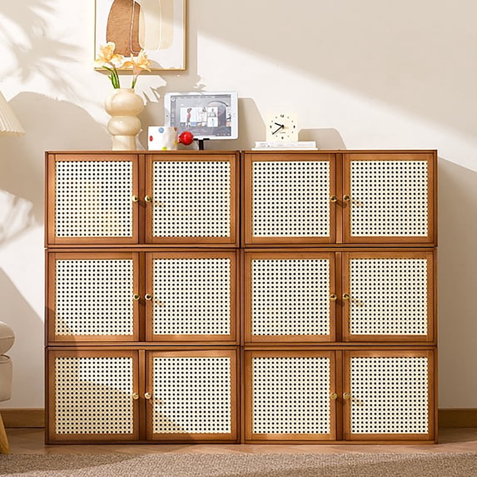 GIATUEE Solid Wood Stacking Cabinet with Doors - Large Capacity Storage Organizer for Clothing, Bedding & Home | Dust-Proof, Mildew-Proof & Easy to Assemble, Orginal Color