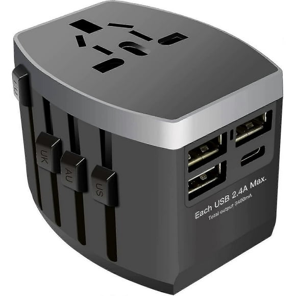 Travel Adapter, 2000w Universal Plug Adapter With 1 Type C And 3 Usb 2.4a, Universal Travel Adapter France To Usa China Japan Uk, Travel Charger To Fr