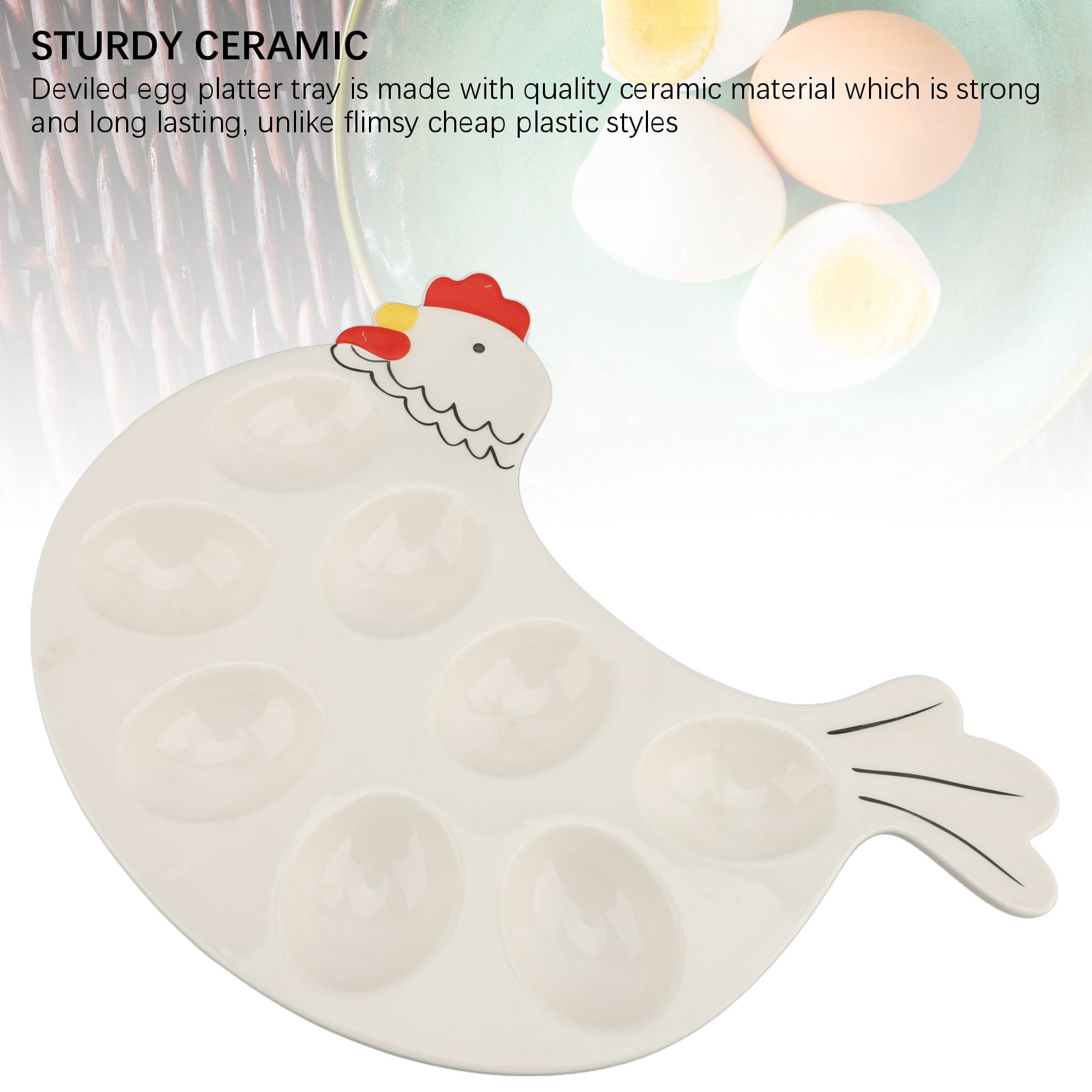 NFTIGB 8 Grid Ceramic Deviled Egg Platter Tray, Cute Chicken Shaped Serving Dish, Easter Egg Display Holder for Tableware, Home Decorative Platters (11.4 inches / 29.0 cm)