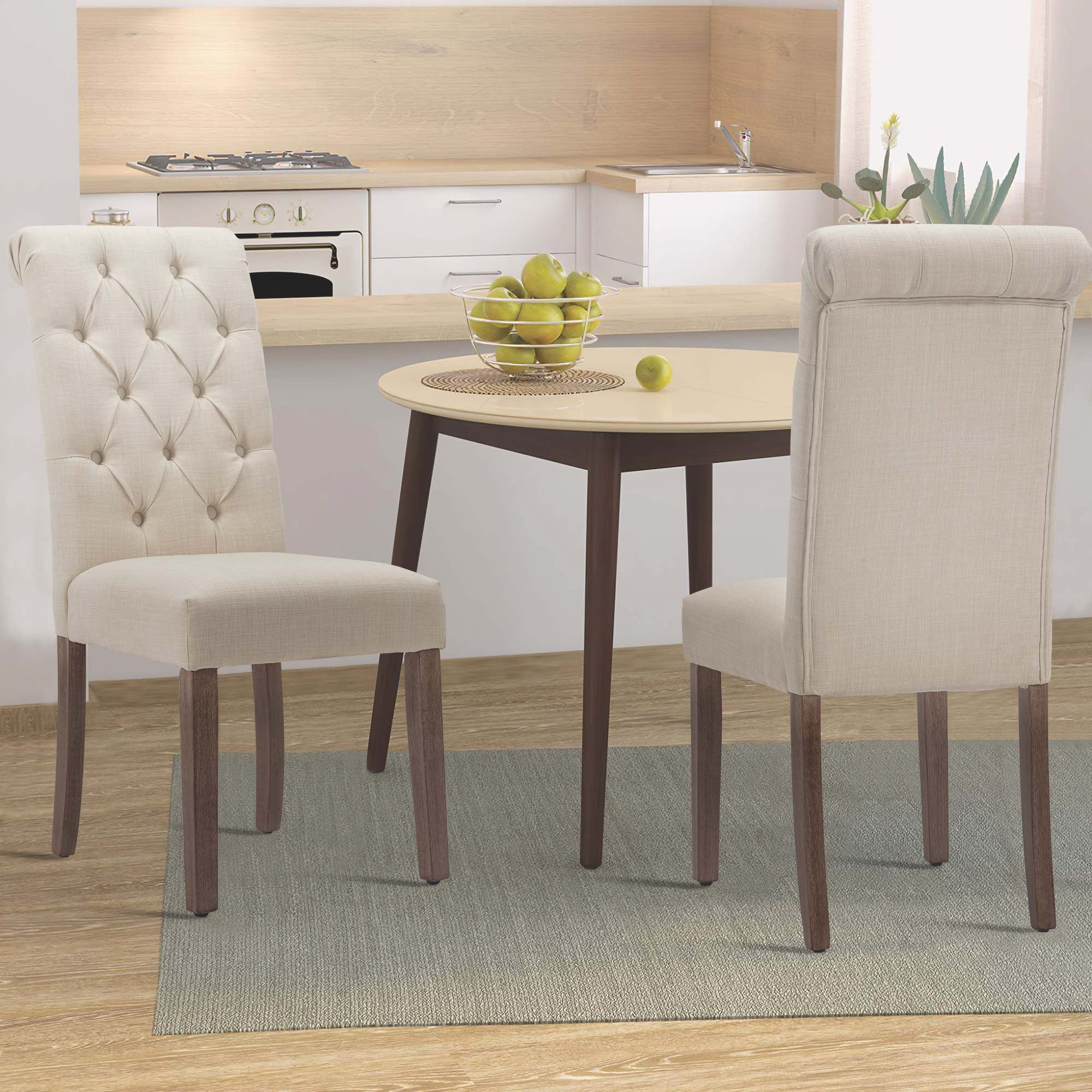 Fabric Dining Chairs Set of 2 with Solid Legs,Beige