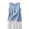thumbnail image 2 of Linen Tank Tops for Women Comfy Summer Sleeveless Crewneck Gauze Shirts Casual Blouse Loose Fit Tops Sky Blue S, 2 of 6