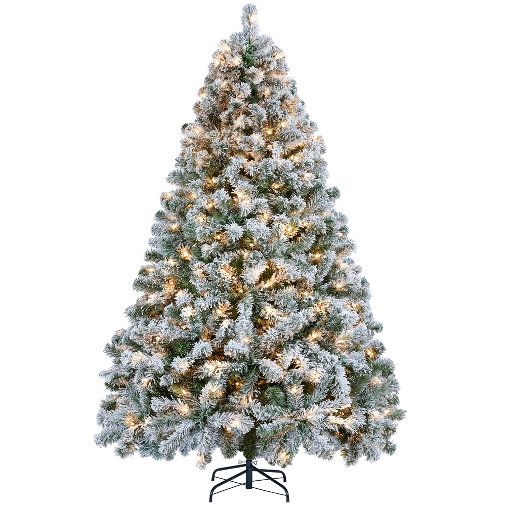 SmileMart 6 Ft Pre-lit Flocked Christmas Tree with Warm Lights, Frosted White - image 2 of 10