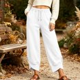 thumbnail image 4 of Women Winter Thickened Drawstring Elastic Waist Jogger Pants, Button Cuff Ankle Side Pockets Warm Casual Sports Loungewear Trousers White XL(XL), 4 of 9