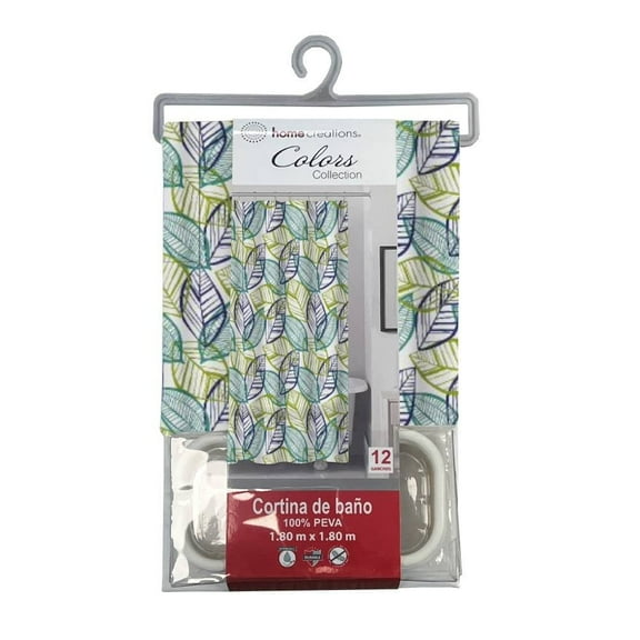 Cortina de Baño Home Creations HCRE CORTINA P HOJAS Hojas Verdes y Azules 180x180 cm