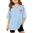 thumbnail image 6 of XUELUO Juniors Girls Tops & T-Shirts Summer Floral Print Round Neck Short Sleeve Casual Comfortable Pullover Tshirts Streetwear,Blue,13-14 Years, 6 of 6
