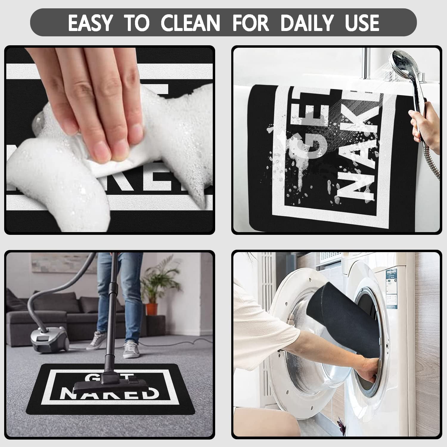 Black Bath Mat 20"x32" Non Slip Quick Dry Super Water Absorbent Floor Mat Rubber Backed Black and White Washable Thin Bathroom Rugs Fit Under Door